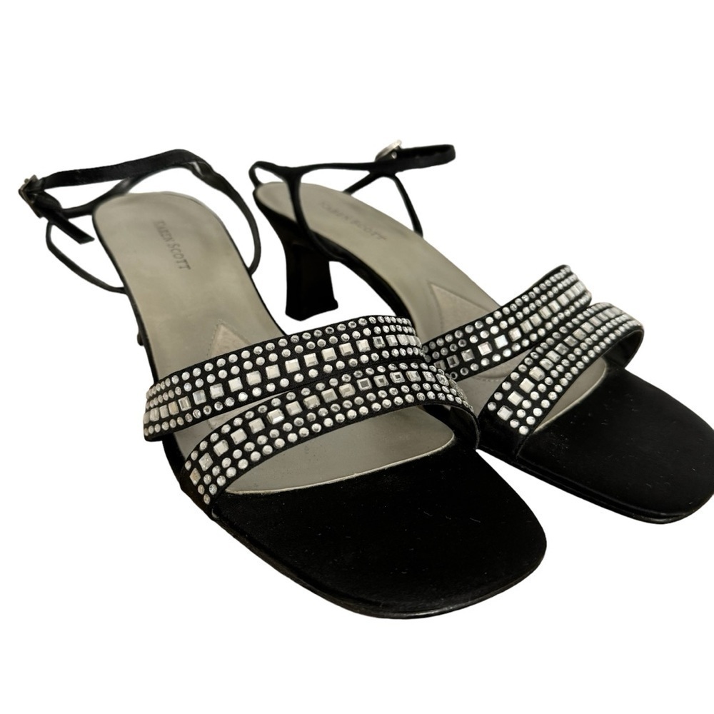 Karen Scott Angie2 Black Satin Strappy Heels dressy rhinestones evening shoes